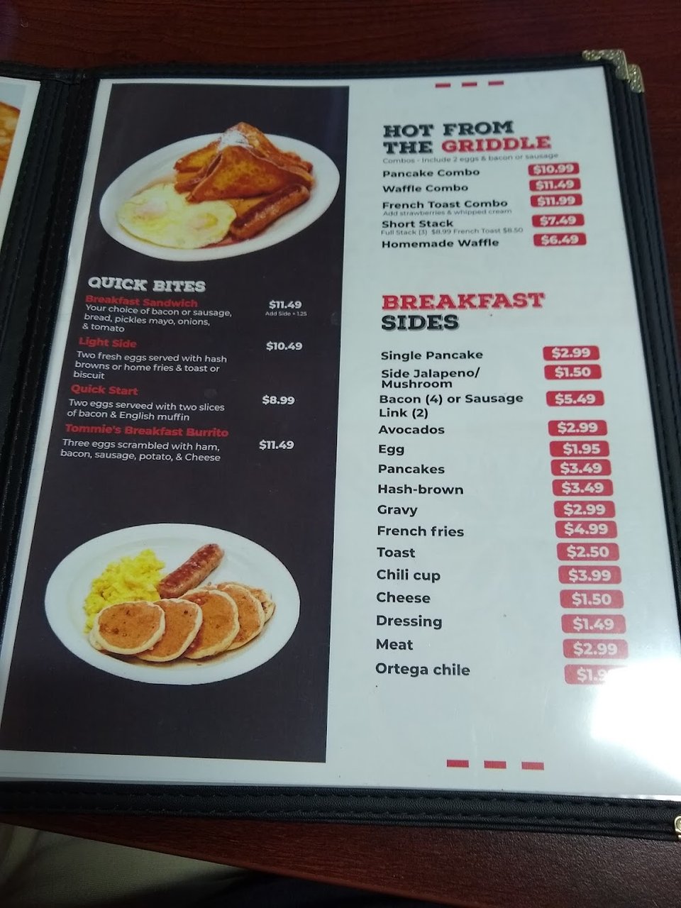 Breakfast plates and coffee on a simple menu.